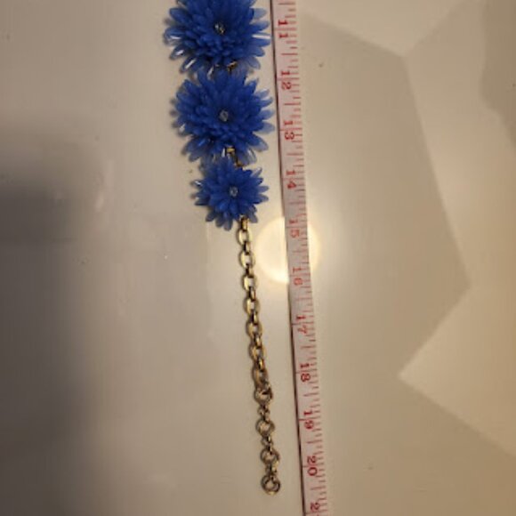 J.Crew Blue Floral Gold-Tone Crystal Statement Necklace and Matching Earrings - Picture 7 of 7